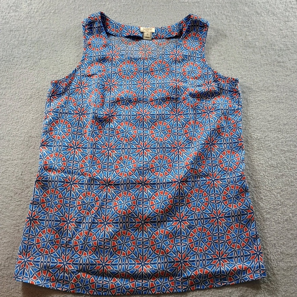 J.Crew Womens Geometric Print Tank Top Blue Orange 0 Split Back C3537